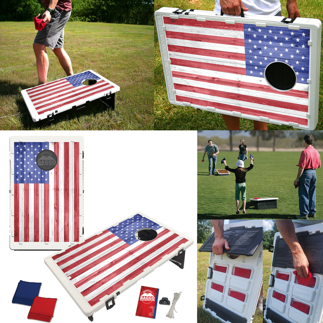 American USA Wood Texture Flag Bag Toss Game