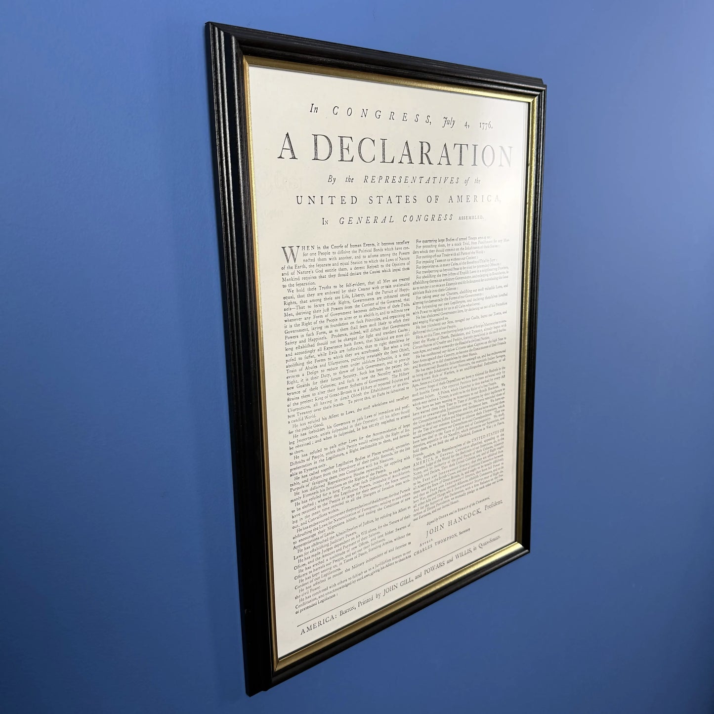 Framed "Declaration of Independence" Boston Broadside from the Printing Office of Edes & Gill in Boston