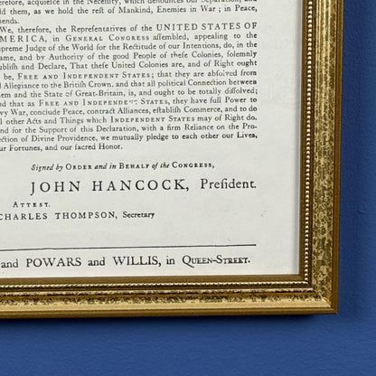 Framed "Declaration of Independence" Boston Broadside from the Printing Office of Edes & Gill in Boston