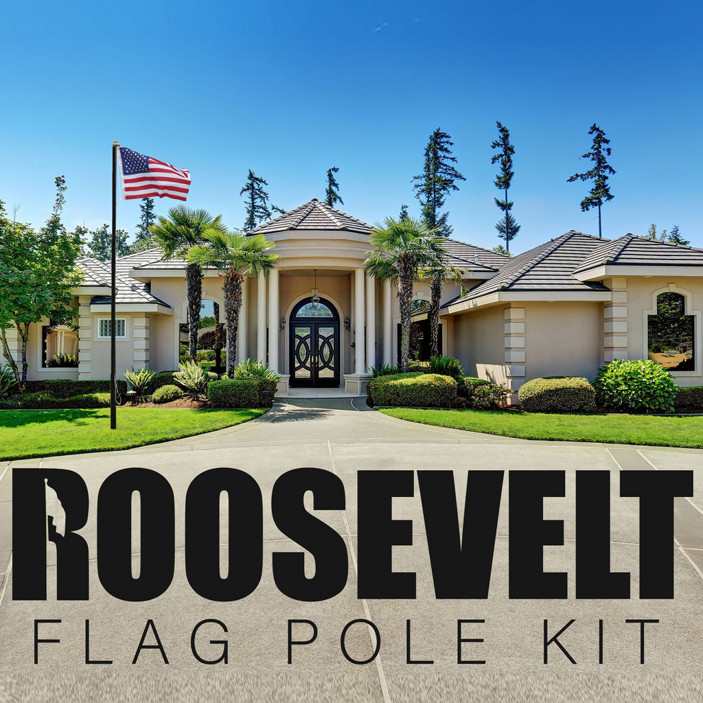 Stand Roosevelt Premium 25ft Telescoping Flag Pole Kit, Thick 14-Gauge Black Anodized Aluminum for Extra Strength, 4'x6' USA Flag, Lifetime Warranty